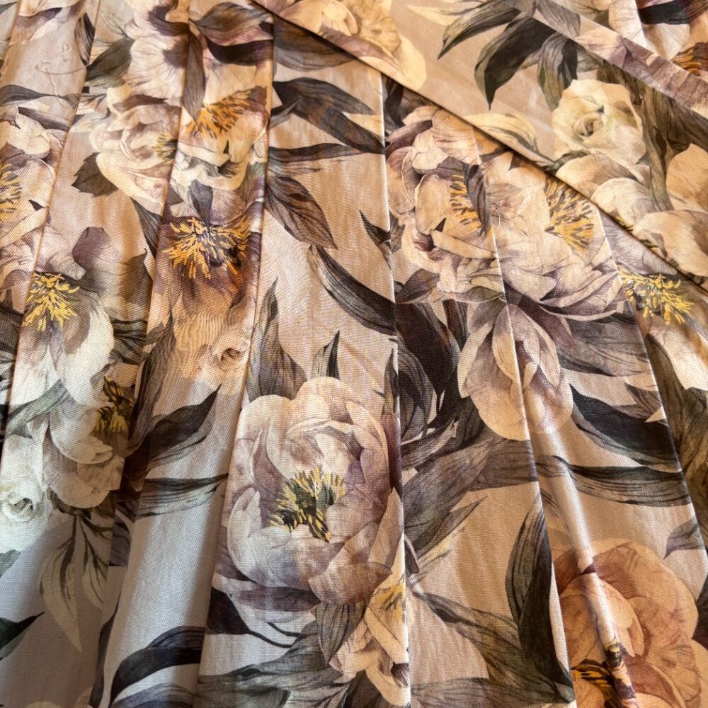 Antonio Melani Drop Waist Autumn Floral Pleated Cotton Midi Dress with Tie Belt